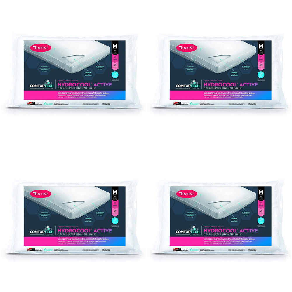 4PK Tontine Comfortech Hydrocool Active Pillow Medium Profile