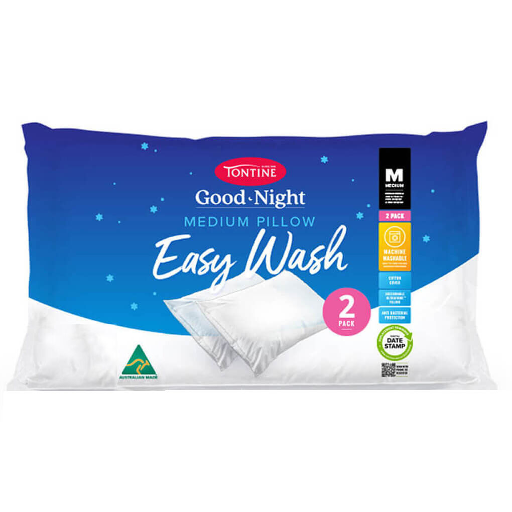 4pc Tontine Good Night Easy Wash Medium Sleeping Pillow - White