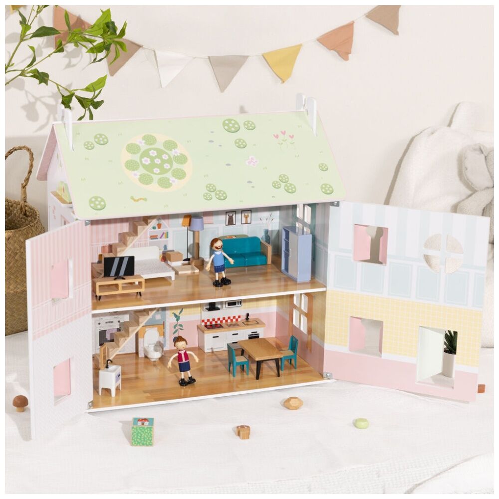 Tooky Toy Wooden Doll House Two-Storey Toyhouse Roleplay Kids/Children 3y+