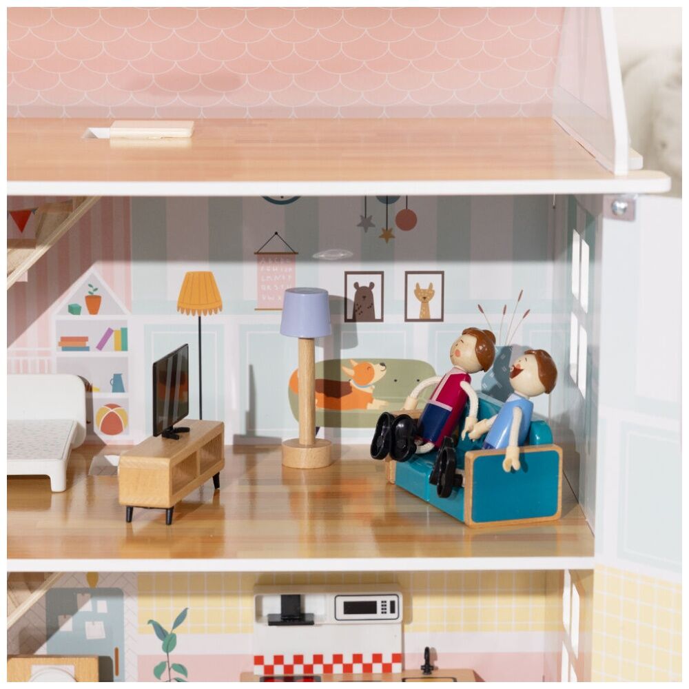 Tooky Toy Wooden Doll House Two-Storey Toyhouse Roleplay Kids/Children 3y+