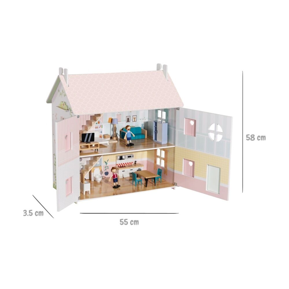 Tooky Toy Wooden Doll House Two-Storey Toyhouse Roleplay Kids/Children 3y+