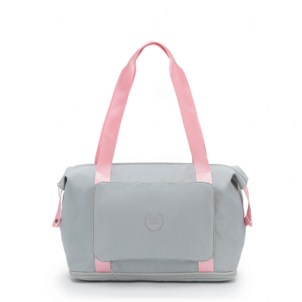 Tosca Foldable & Expandable Holiday/Travel Tote Bag Grey/Pink