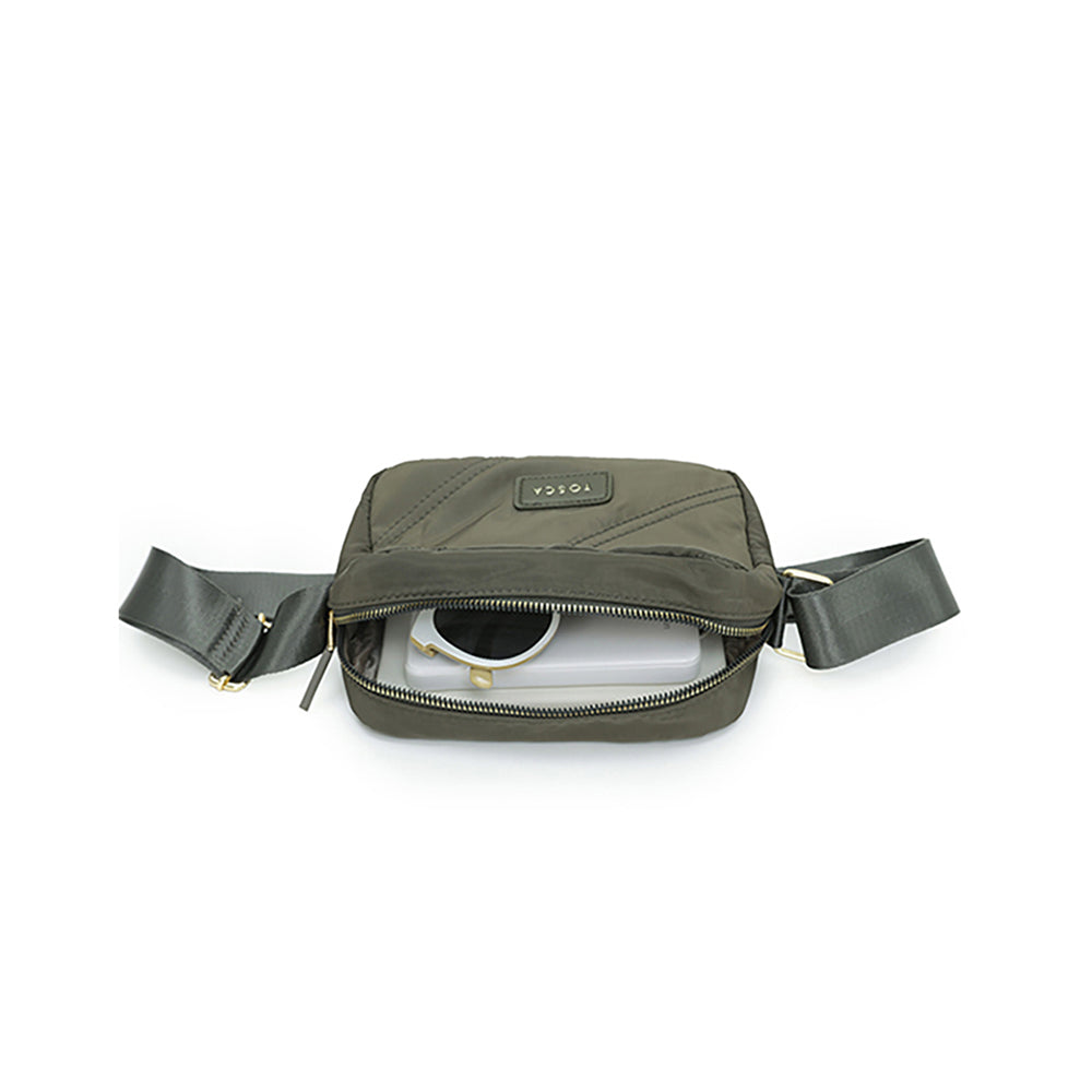Tosca Vegan Compact Minimalist Shoulder Bag Khaki Stitch