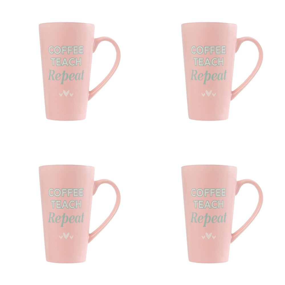 4PK Splosh Teacher Teach Repeat Ceramic Mug w/ Handle 500ml - Pink