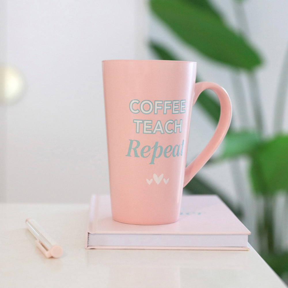 4PK Splosh Teacher Teach Repeat Ceramic Mug w/ Handle 500ml - Pink