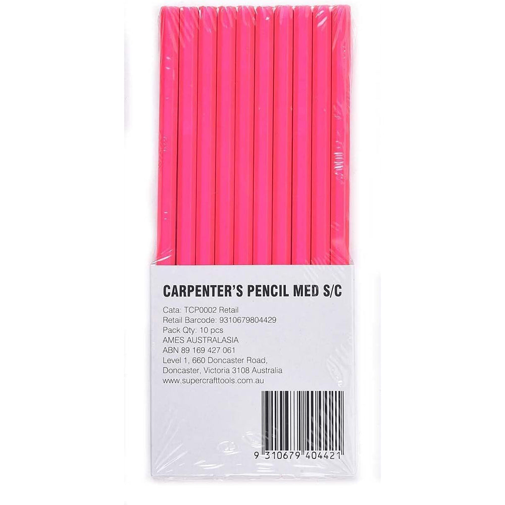 3x 10pc Supercraft Carpenters/Builders Marking Pencil Medium Pink