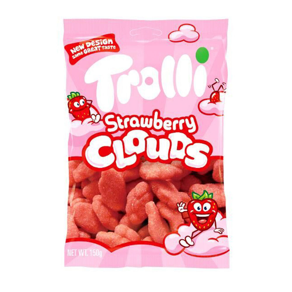 10PK Trolli Soft Strawberry Clouds Packet Chewy Candy Lollies 150g Red