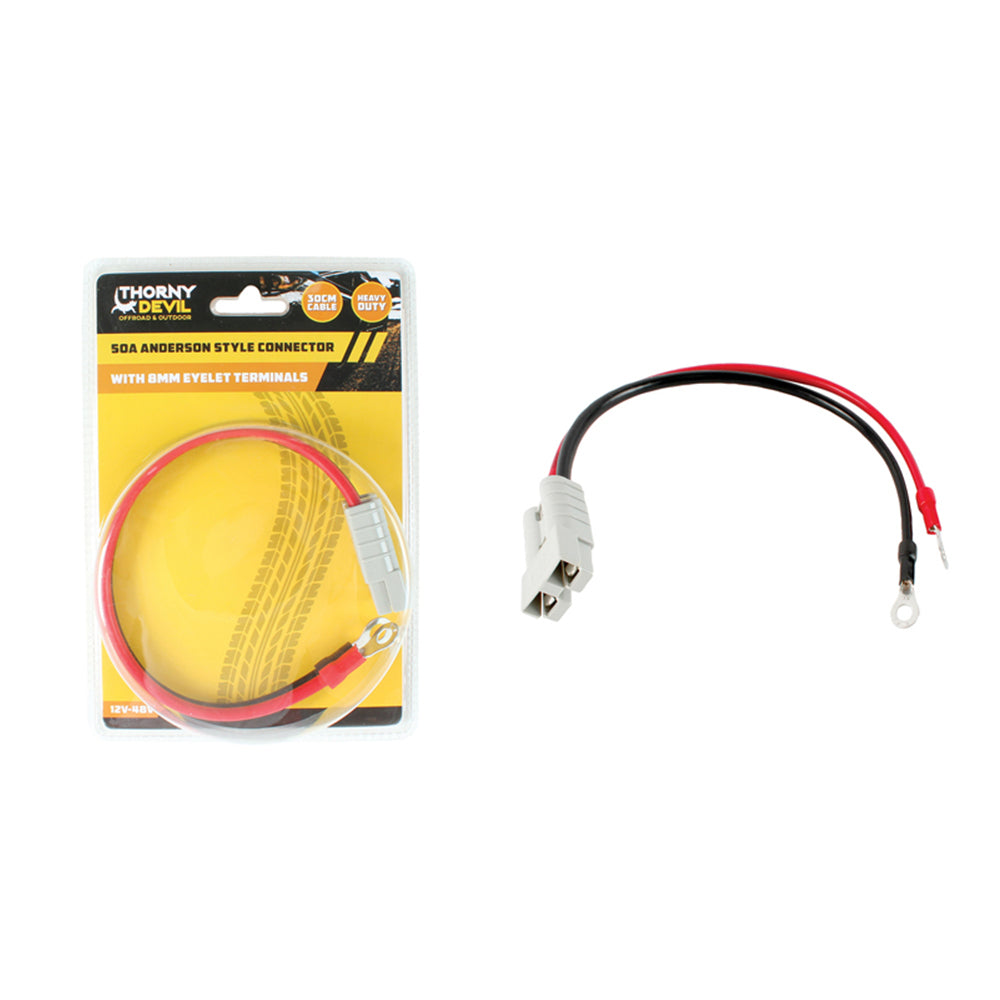 Thorny Devil 30cm/50A 8Awg Anderson Connector w/ 8mm Eyelet Terminals