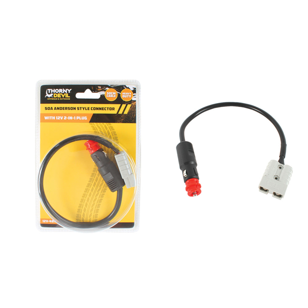 Thorny Devil 30cm/50A 16Awg Anderson Style Connector w/ 12V 2-in-1 Sockets