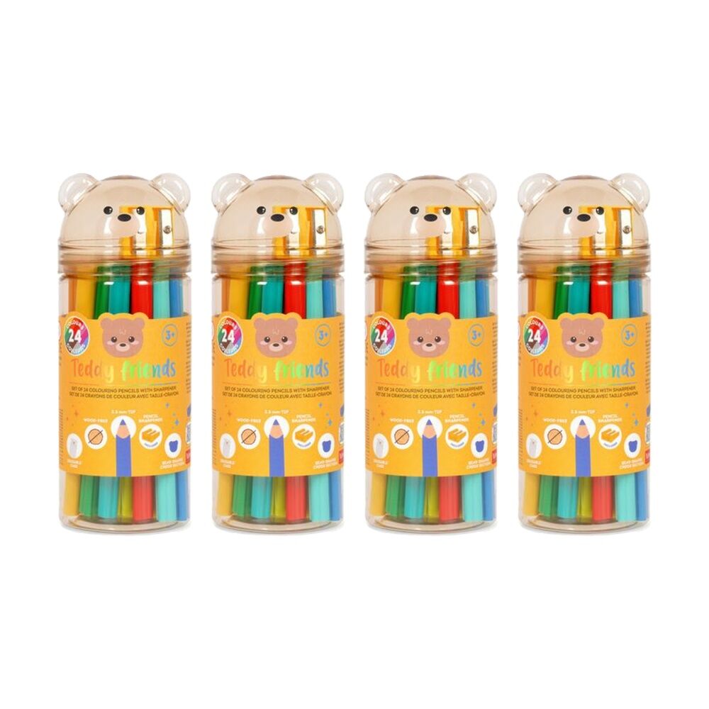 4x 24pc Legami Colour Pencil Set Teddy Container With Sharpener Kids Crafts 3y+
