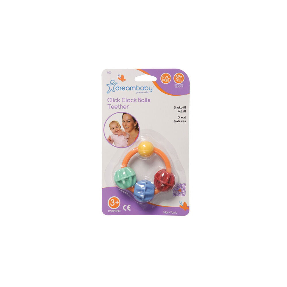 3PK Dreambaby Baby Teeth Health Click Clack Balls Ring Teether PVC Free