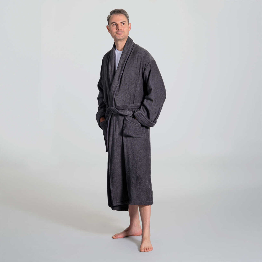 Canningvale Lusso Unisex Cotton Terry Durable Bathrobe - Nero Grey