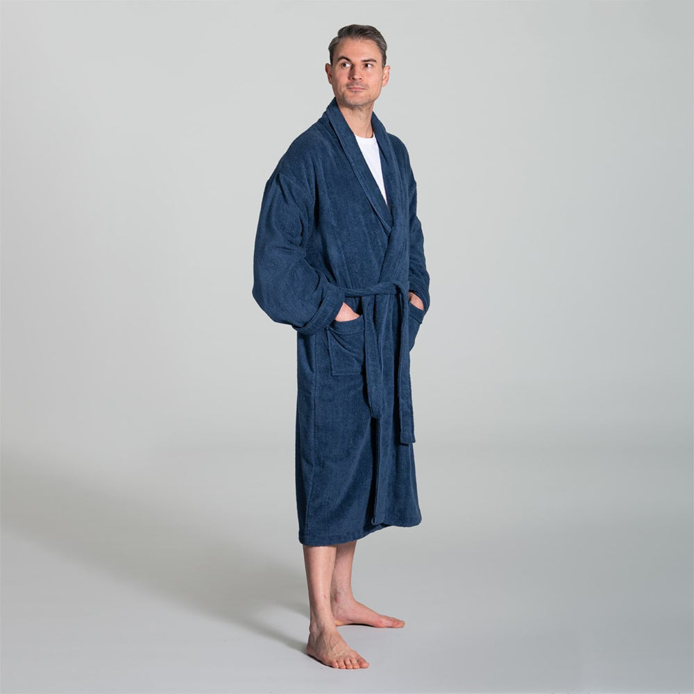 Canningvale Lusso Unisex Cotton Terry Durable Bathrobe - Mezzanotte Blue