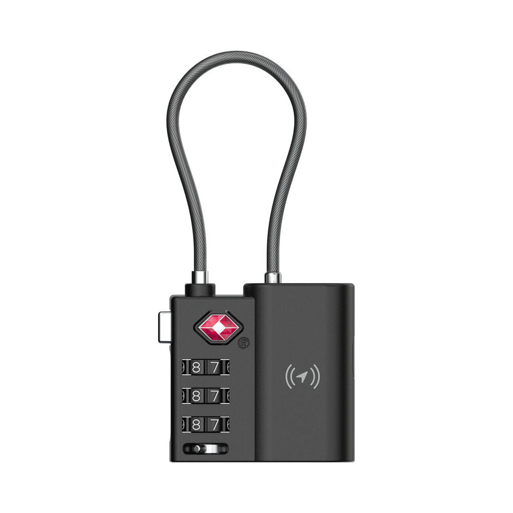 Laser TSA Combination Lock Smart Tag Rechargeable w/ Apple Find My Tracker Black