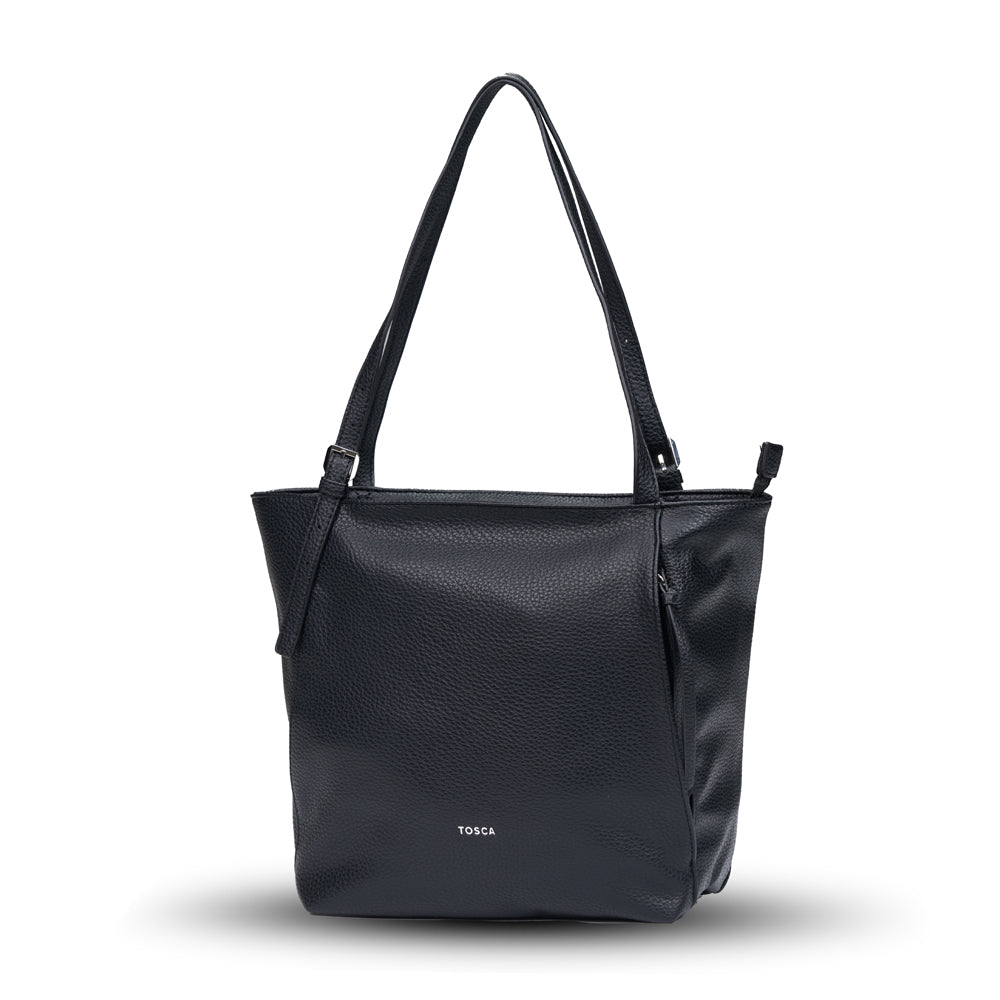 Tosca Womens PU Classic 2-Strap Tote Handbag 30x25cm - Black