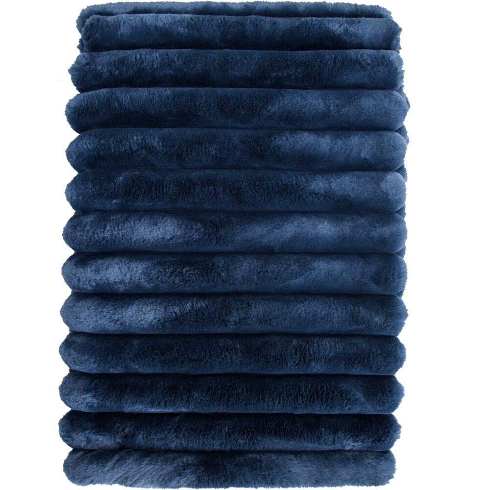 LVD Puffer Faux Fur Plush Winter Blanket Throw 150x200cm Midnight Blue