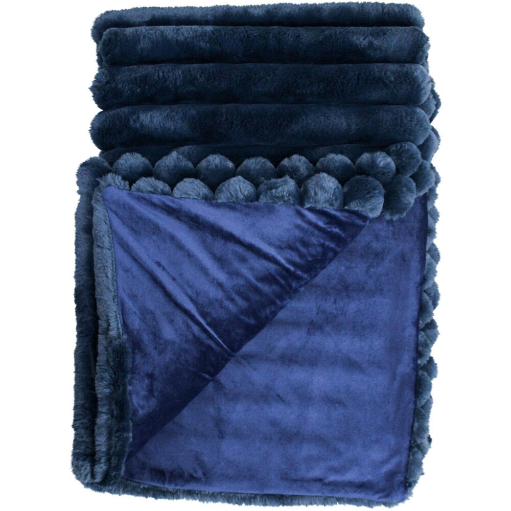 LVD Puffer Faux Fur Plush Winter Blanket Throw 150x200cm Midnight Blue