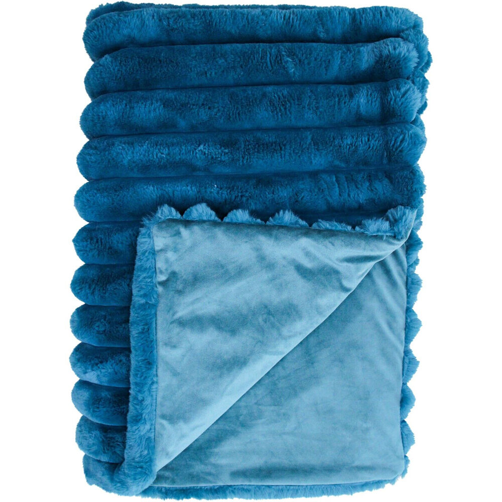 LVD Puffer Faux Fur Plush Winter Blanket Throw 150x200cm Prussian Blue