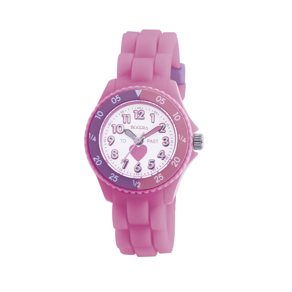 Tikkers Time Teacher Dial Heart Watch w/ Adjustable Silicone Straps - Pink