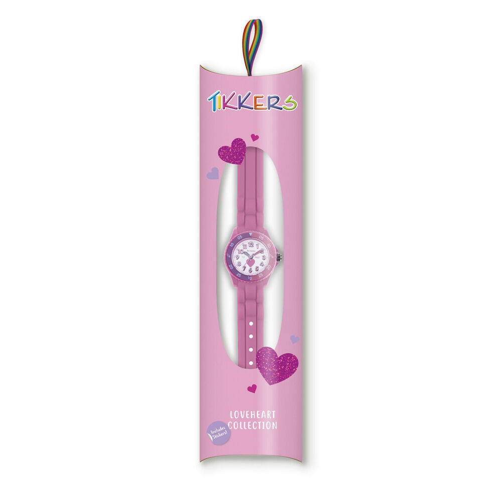 Tikkers Time Teacher Dial Heart Watch w/ Adjustable Silicone Straps - Pink