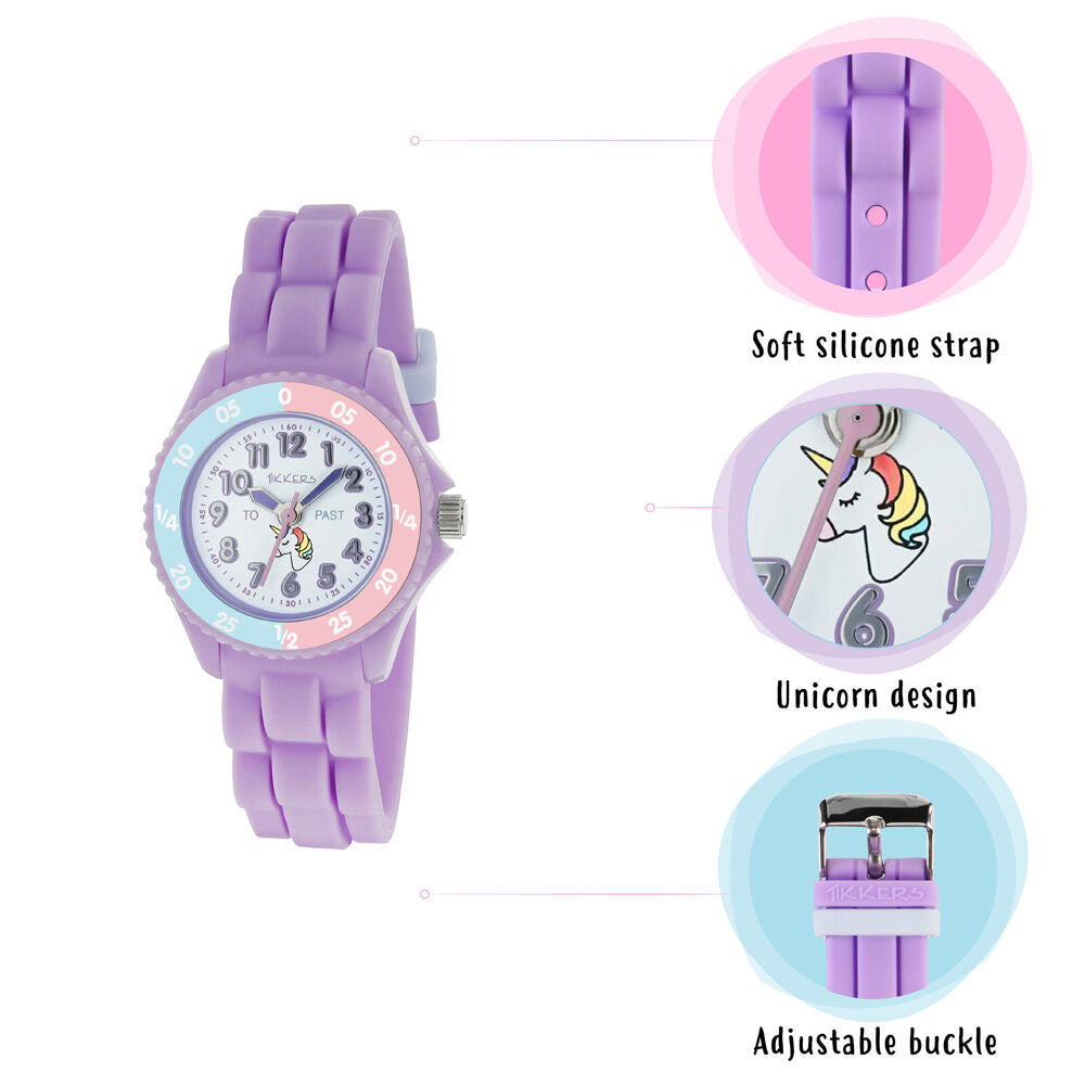 Tikkers Time Teacher Two-Tone Dial Watch w/ Silicone Straps -  Light Purple