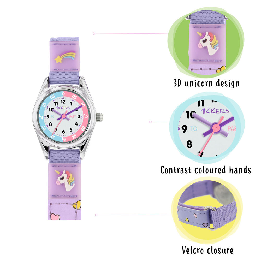 Tikkers Time Teacher Unicorn Canvas Watch w/ Silicone Straps - Light Purple