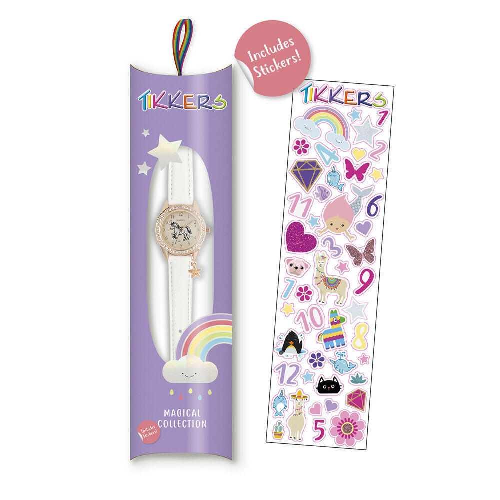 Tikkers Time Teacher Charm Collection Unicorn Dial Watch w/ Strap - White