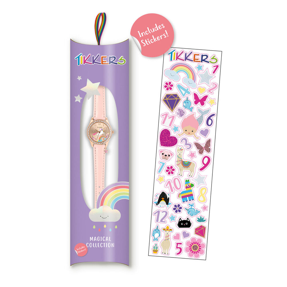 Tikkers Charm Collection Unicorn Gold Dial Watch w/ Leather Straps - Pink