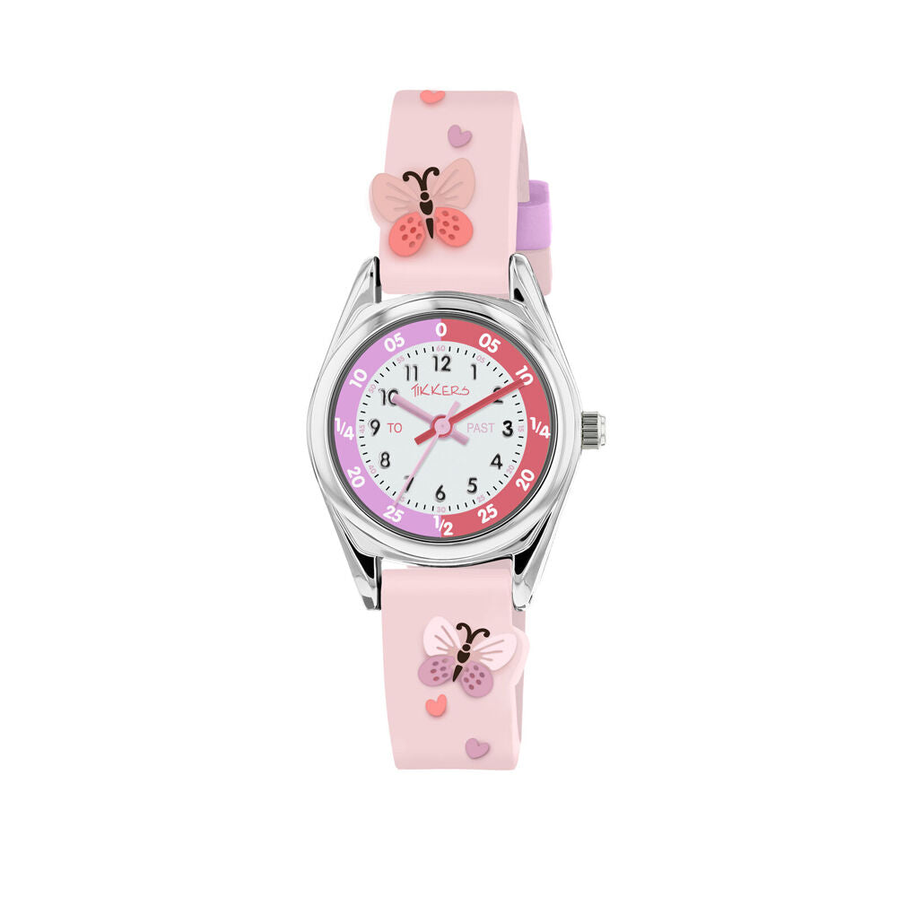 Tikkers Time Teacher Butterfly Dial Watch with 3D Silicone Straps - Pink