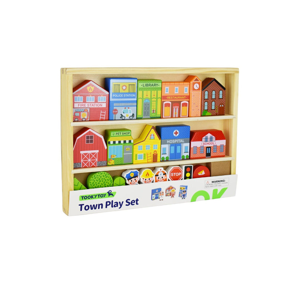 Tooky Toy Town Play Set In Wooden Case