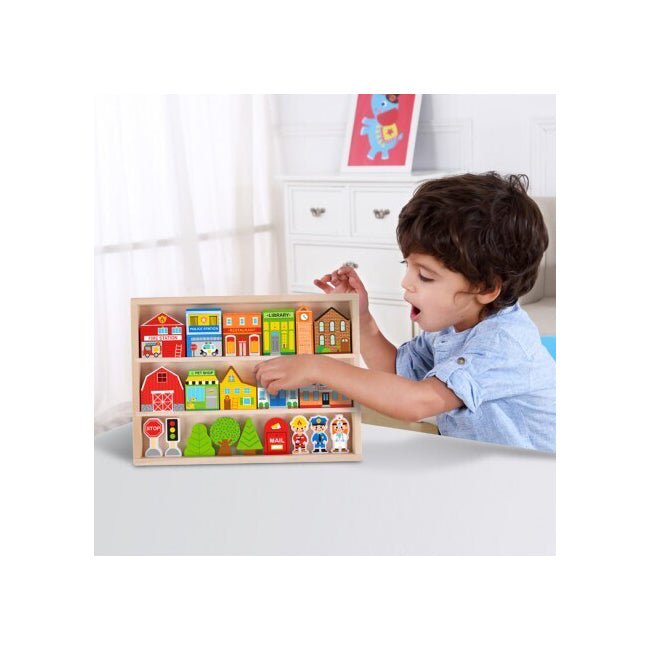 Tooky Toy Town Play Set In Wooden Case