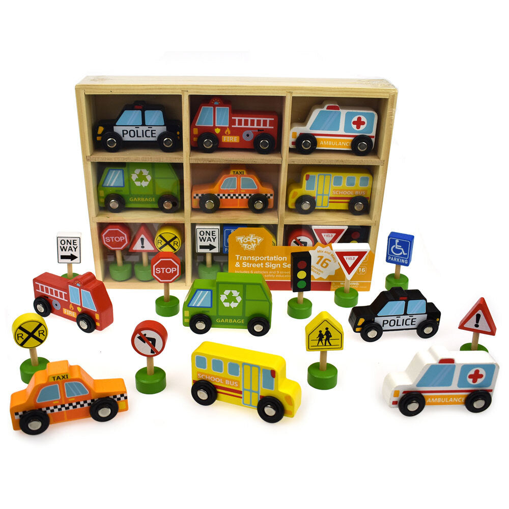 16pc Tooky Toy Transportation & Street Sign 3y+