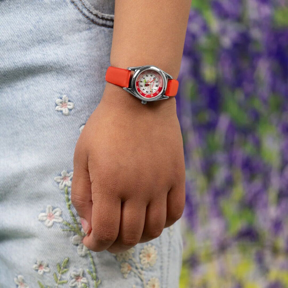 Tikkers x RSPB Ladybird Red Strap Kids Time Teacher White Dial Watch - Red