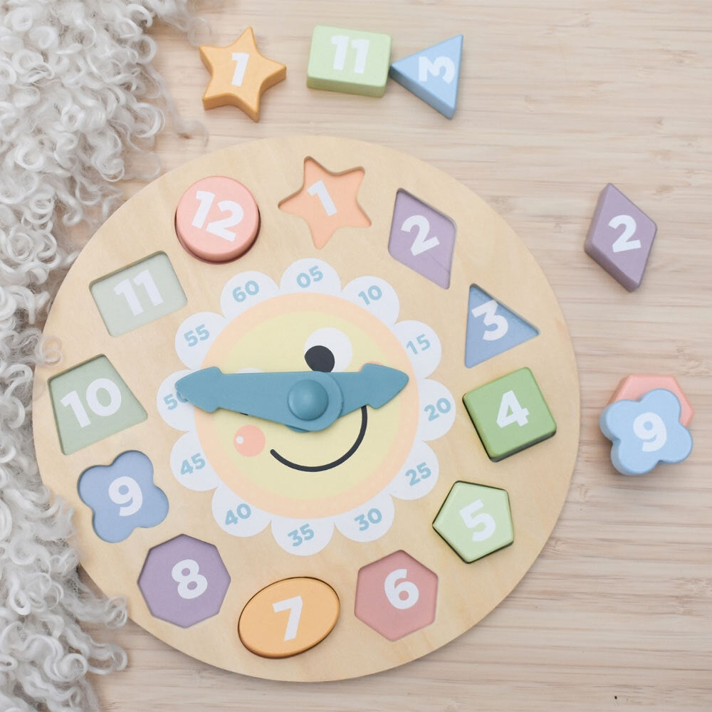 Tooky Toy Forest Friend Wooden Clock Shape Sorter Puzzle 3Y+