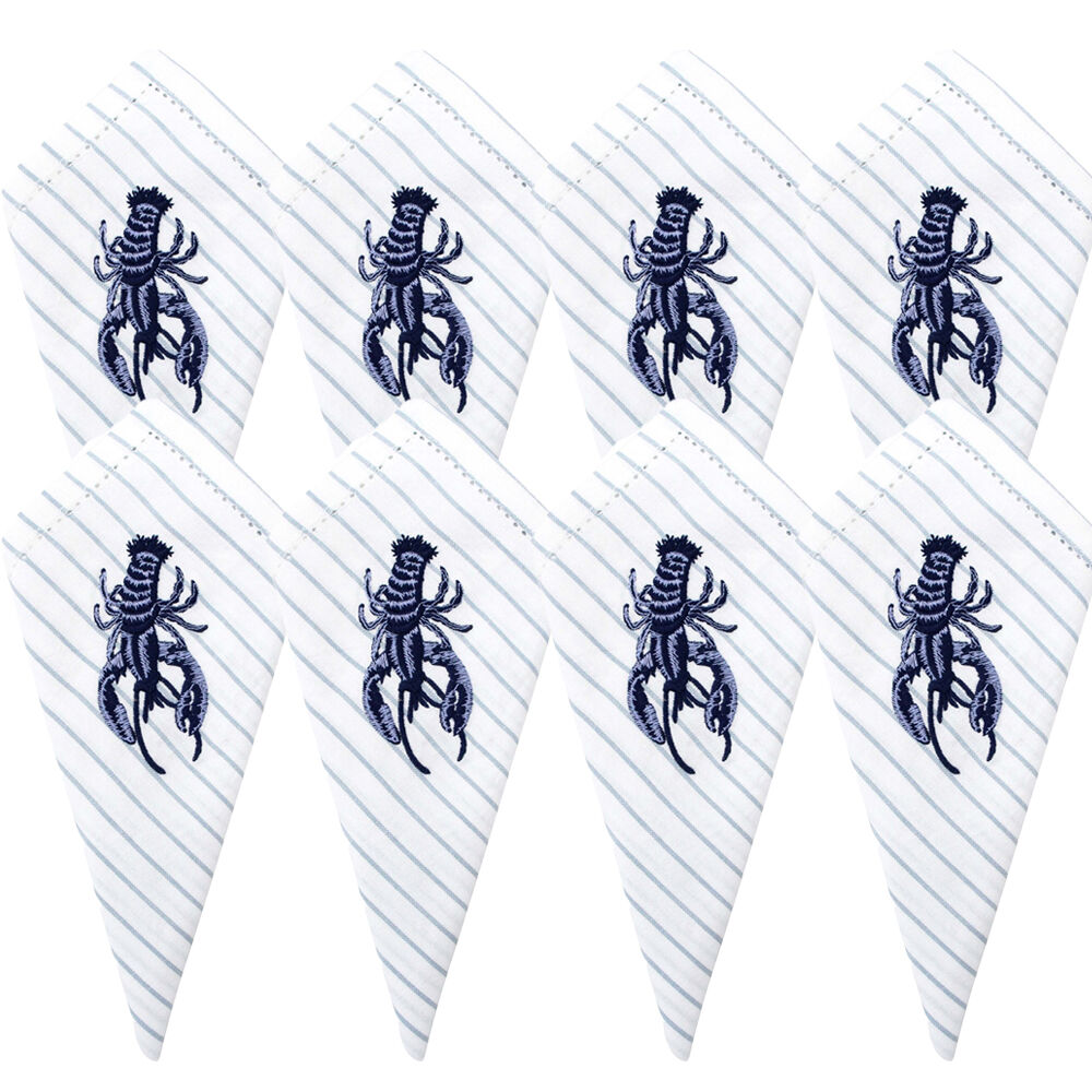8PK LVD Stonewashed Chambray Cotton Reusable Table Napkin 45x45cm Lobster
