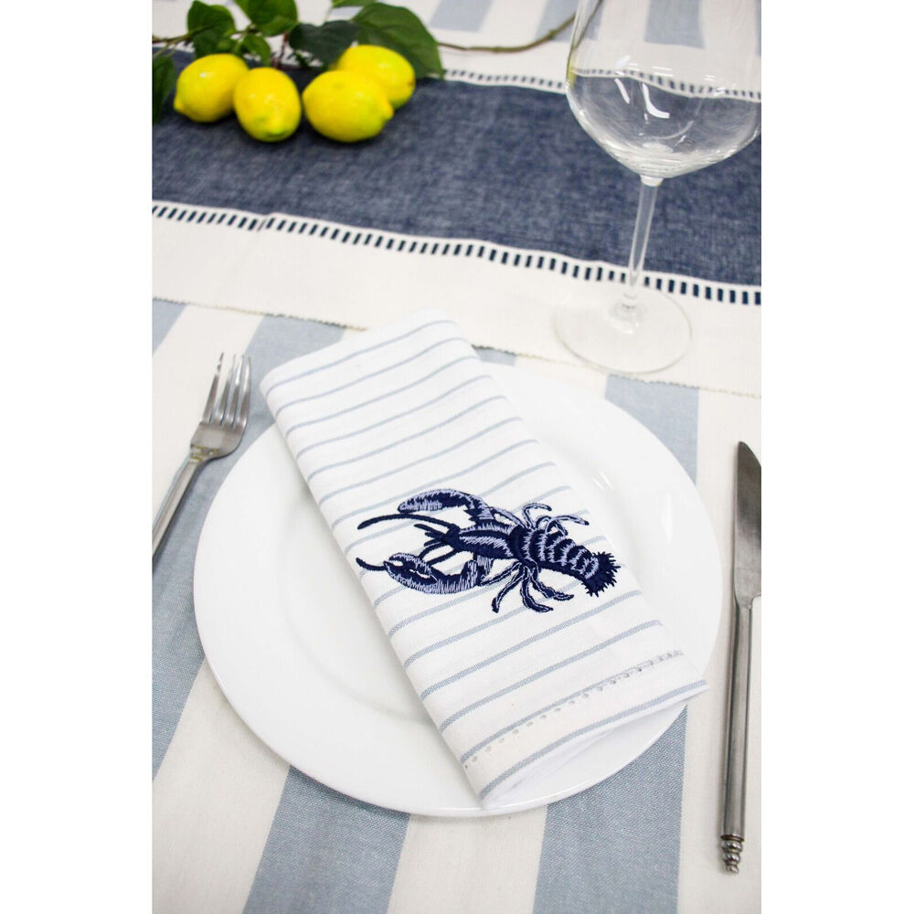 8PK LVD Stonewashed Chambray Cotton Reusable Table Napkin 45x45cm Lobster