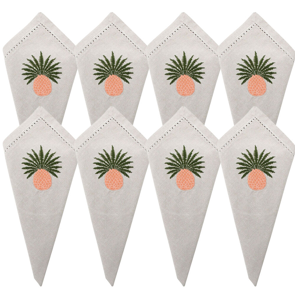 8PK LVD Stonewashed Chambray Cotton Reusable Table Napkin 45x45cm Pineapple