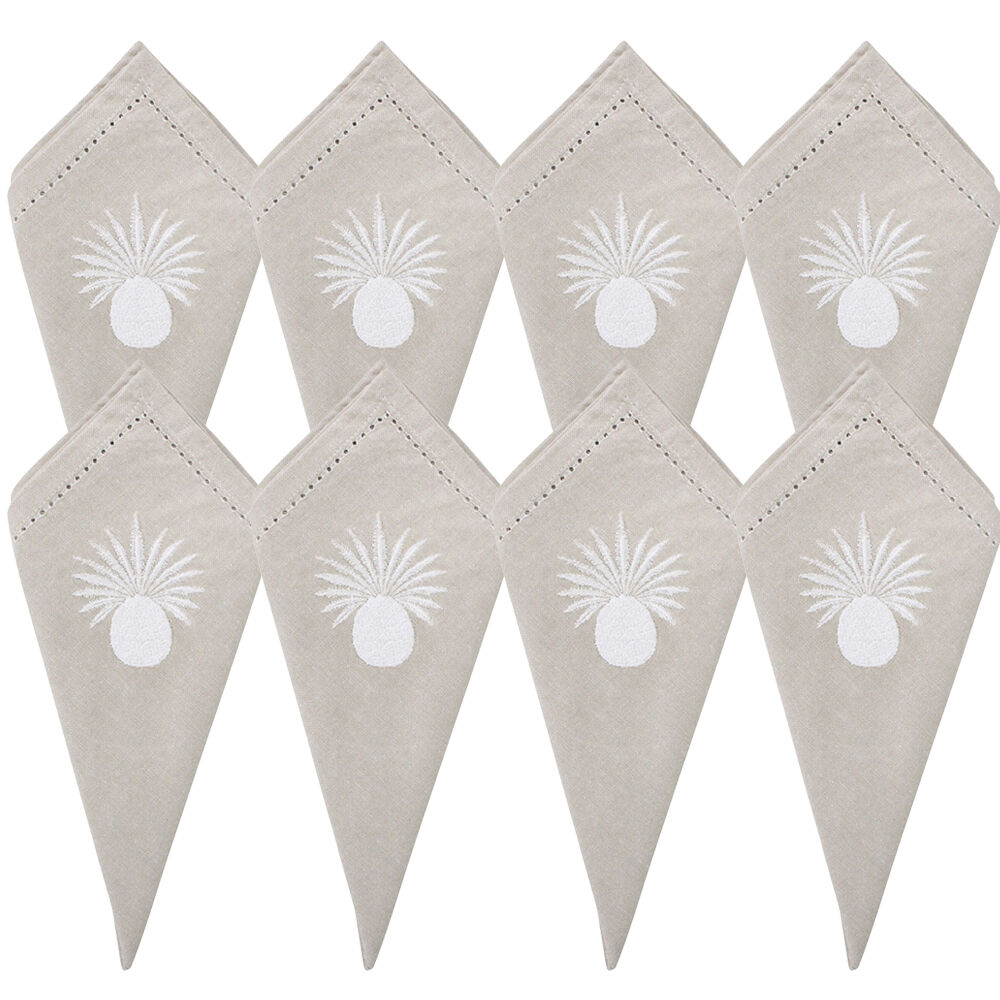 8PK LVD Stonewashed Chambray Cotton Reusable Napkin 45x45cm White Pineapple