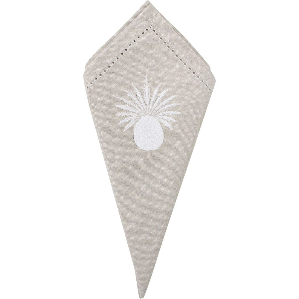 8PK LVD Stonewashed Chambray Cotton Reusable Napkin 45x45cm White Pineapple
