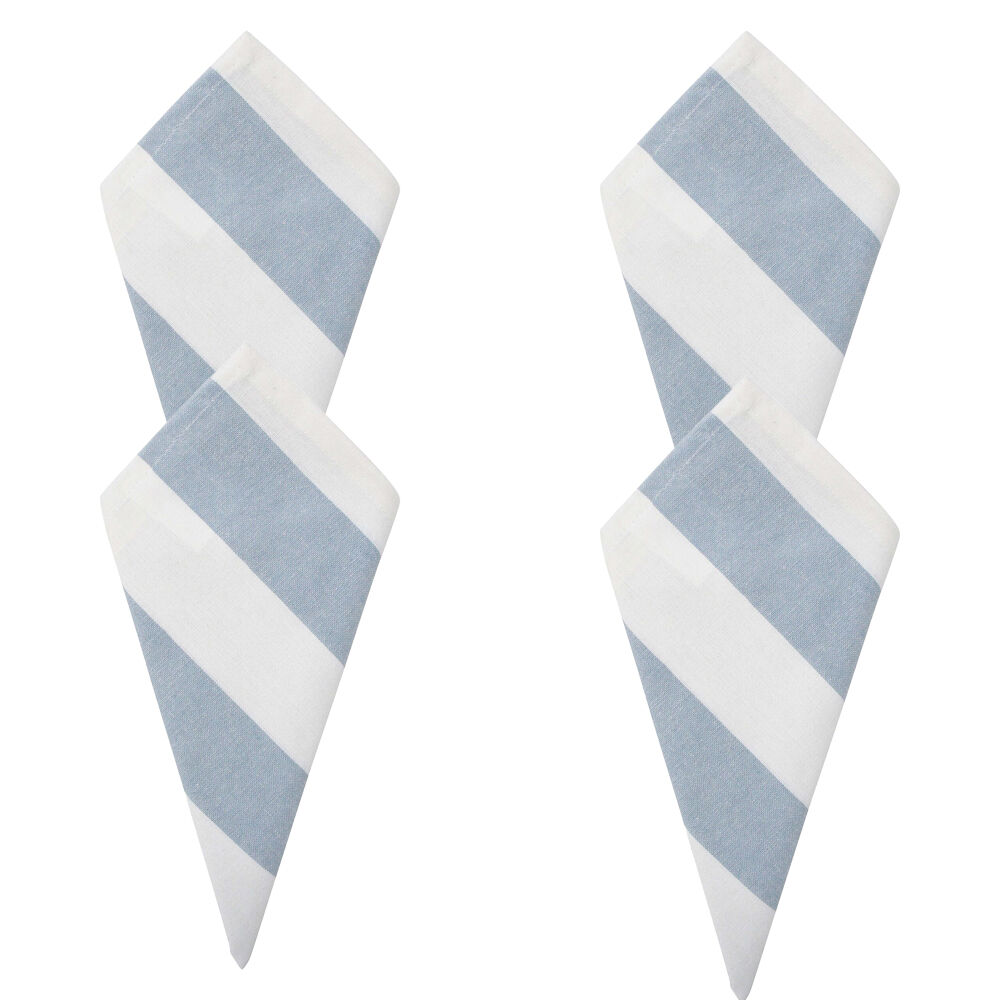 4PK LVD Stonewashed Chambray Cotton Striped Reusable Napkin 45x45cm Blue