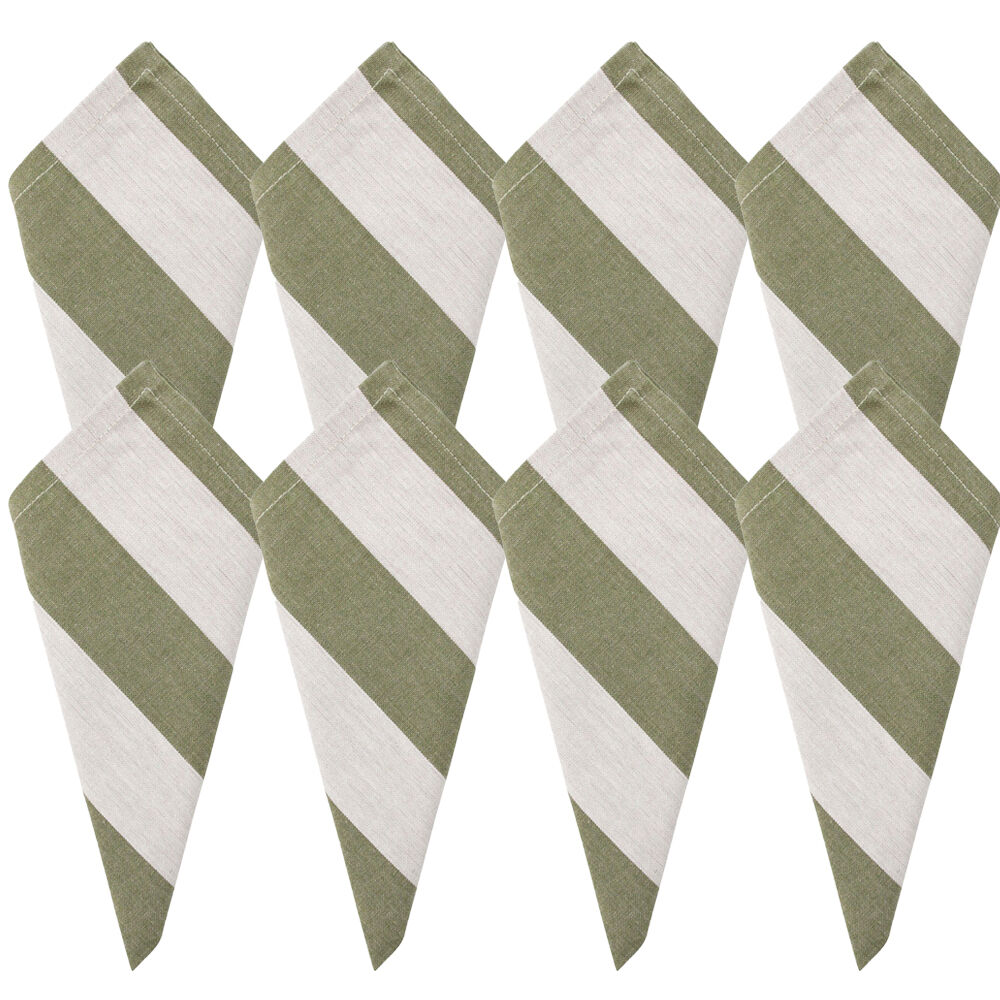 8PK LVD Stonewashed Chambray Cotton Striped Reusable Napkin 45x45cm Olive