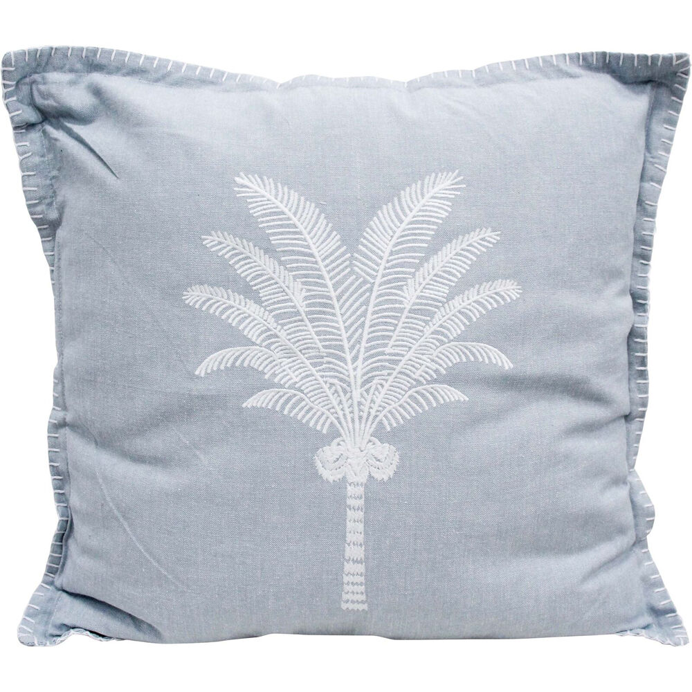LVD Stonewashed Chambray Cotton Cushion 46x46cm White Palm Cove/Soft Blue