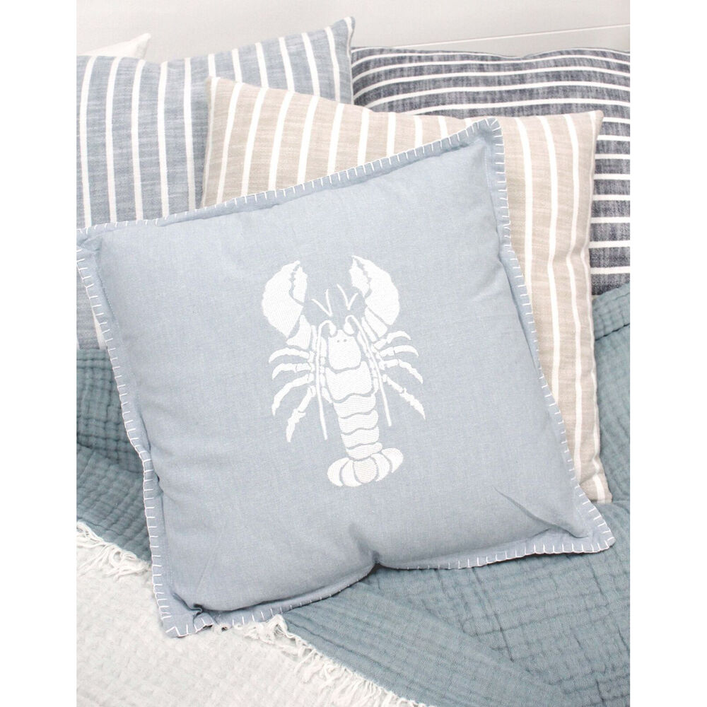 LVD Stonewashed Chambray Cotton Cushion 46x46cm Soft Blue Lobster