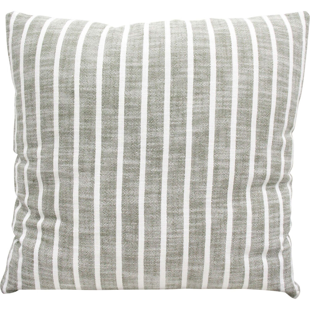 LVD Stonewashed Cotton Harbour Vertical Striped Cushion 50x50cm Olive