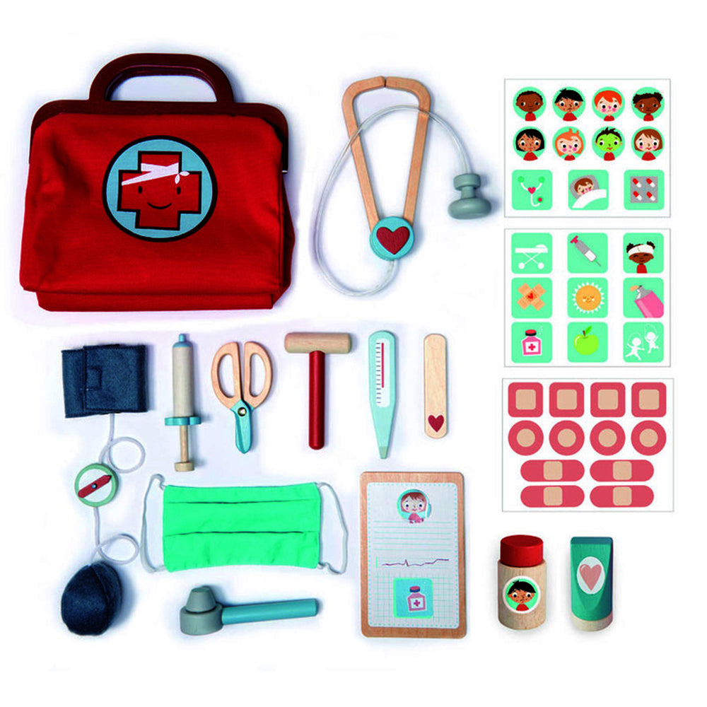 Tender Leaf Toys 24.5cm Doctor's Bag & Accessory Wood Toy Set Kids 3y+