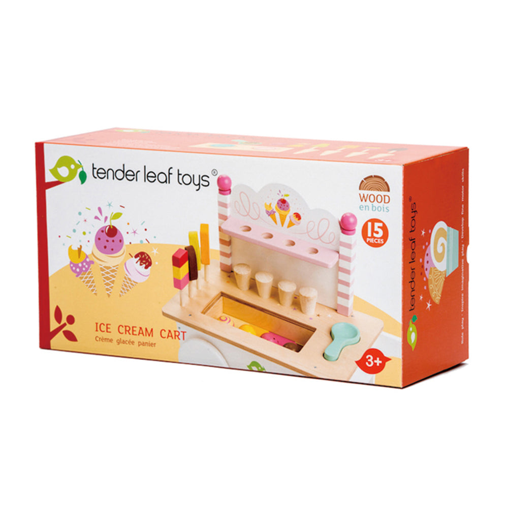Tender Leaf Toys 37.5cm Push Along Ice Cream Cart Wooden Toy Set Kids 3y+