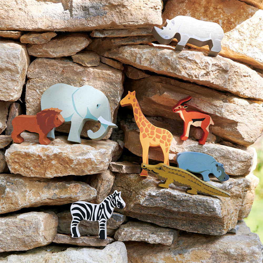 8pc Tender Leaf Toys 38cm Safari Animal Wooden Toy Set w/ Shelf Kids 3y+