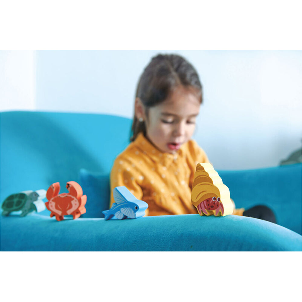 10pc Tender Leaf Toys 36cm Coastal Animal Wooden Toy Set w/ Shelf Kids 3y+
