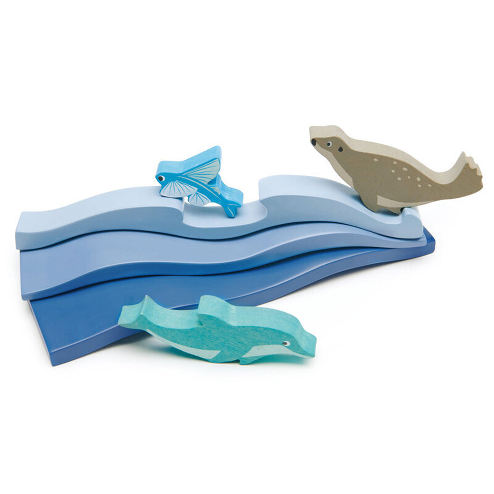 10pc Tender Leaf Toys 36cm Coastal Animal Wooden Toy Set w/ Shelf Kids 3y+