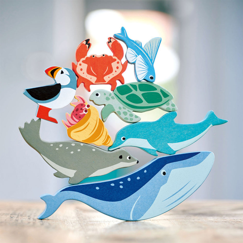 10pc Tender Leaf Toys 36cm Coastal Animal Wooden Toy Set w/ Shelf Kids 3y+